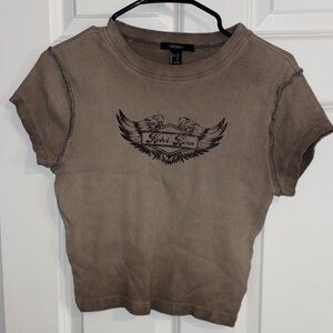 Y2K Brown Graphic Baby Tee Fitted Vintage Style Crop